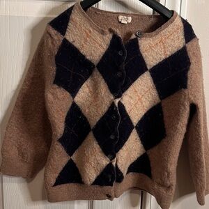 J. Crew Tan and Black Argyle Cardigan